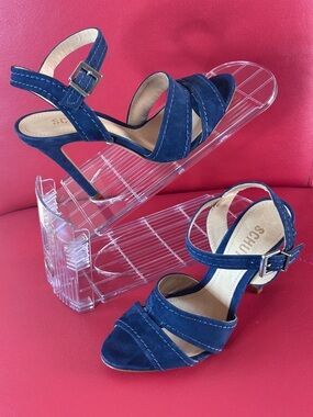 Schutz Women's Navy Blue Nubuck Leather Heek Sandal Heels 7.5B
